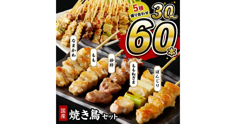 【ふるさと納税】鮮度自慢＼本数が選べる！／関西・若鶏 焼き鳥セット 5種盛り合わせ 30本 60本 選べる 本数 焼鳥 ヤキトリ yakitori 鶏肉 モモ ネギま 鶏皮 砂肝 テール 串 国産 チキン 冷凍 惣菜 おかず ふるさと納税 焼き鳥 やきとり 小分け 鳥肉 大量 業務用 大盛り