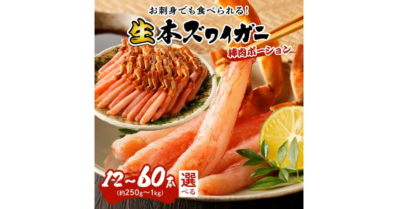 【ふるさと納税】【年末配送も選べる】 鮮度抜群！棒肉ポーション！生本ズワイガニ 棒肉ポーション 選べる 12～60本 魚介 ずわい蟹 冷凍 刺身 生 ふるさと納税 かに ふるさと納税 カニ ポーション ふるさと納税 ポーション 月別配送 お届け時期 えらべる