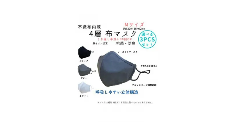 【ふるさと納税】不織布内蔵4層布マスク色が選べるMサイズ3枚セット【ブラック】