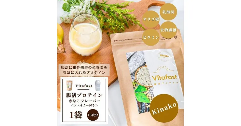 【ふるさと納税】Vitafast 乳酸菌プロテイン きなこ味 1袋 シェイカー1個付き