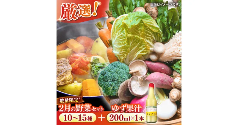 【ふるさと納税】【数量限定】厳選！旬を味わう有機野菜詰め合わせ 2月（10〜15種）＆農家さん自家製ゆず果汁 200ml×1本セット　大阪府高槻市/高槻あぐり[AOCS004]