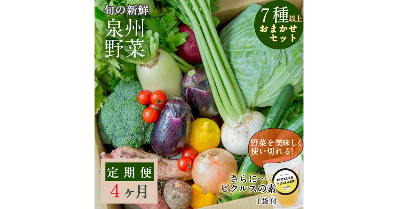 【ふるさと納税】旬の新鮮 野菜セット 7種以上 定期便 全4回 毎月配送 おまかせ ピクルスの素付き ファミリー向け 泉州野菜 旬の野菜 季節の野菜 詰め合わせ 野菜 国産 新鮮 冷蔵 お取り寄せ 大阪府 泉佐野市 送料無料 いずみピクルス NSW