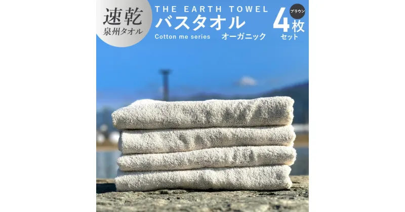 【ふるさと納税】バスタオル 4枚セット ブラウン ボーダー THE EARTH TOWEL やや薄手 速乾 オーガニック 吸水力 泉州タオル 日用品 大阪府 泉佐野市 新生活