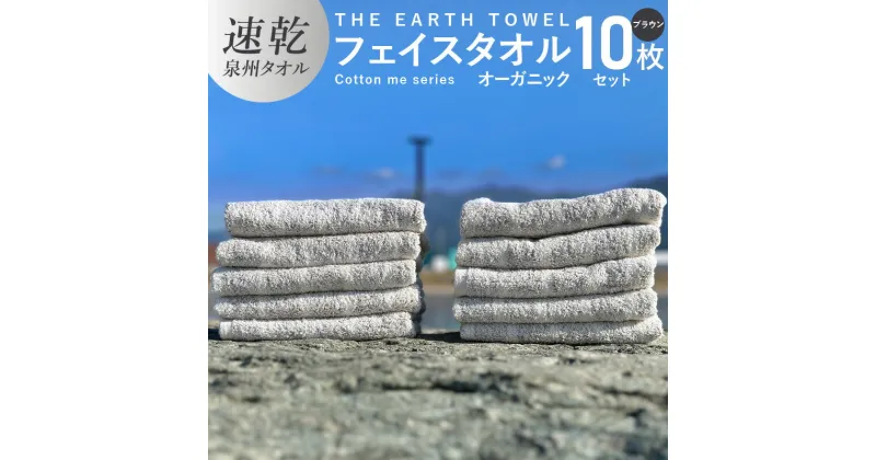 【ふるさと納税】フェイスタオル 10枚セット ブラウン ボーダー THE EARTH TOWEL 中厚 84g やや薄手 速乾 オーガニック 吸水力 泉州タオル 日用品 大阪府 泉佐野市 新生活