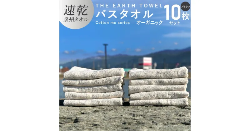 【ふるさと納税】バスタオル 10枚 セット ブラウン ボーダー 速乾 泉州タオル THE EARTH TOWEL 日本製 やや薄手 オーガニック 吸水力 後晒し 日用品 大阪府 泉佐野市 送料無料 新生活