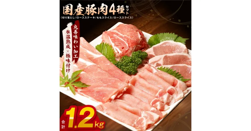 【ふるさと納税】【訳あり】 国産 豚肉 4種 食べ比べ 合計 1.2kg（切り落とし/ロースステーキ/ももスライス/ローススライス）小分け 訳あり 【丸善味わい加工】 氷温熟成豚 熟成肉 氷温熟成 作り方 ふるさと納税オリジナル 限定 泉佐野市 送料無料 肉の泉佐野