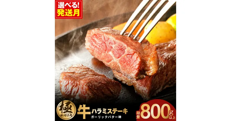 【ふるさと納税】【訳あり】牛ハラミ ステーキ 総量 800g 以上 ガーリックバター味 小分け 8枚 厚切り カット 牛肉 ハラミ 極味付け肉 サイズ 不揃い 焼肉 バーベキュー お取り寄せ 冷凍 泉佐野市 送料無料 肉の泉佐野