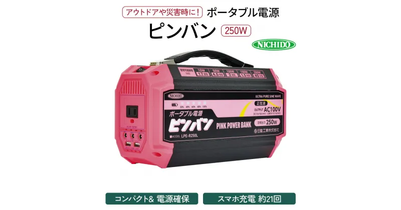 【ふるさと納税】ポータブル電源ピンバン｜250W 100V 正弦波インバーター アウトドア 車中泊 DIY キャンプ ソロキャンプ BBQ 屋外作業 熱中症対策 防災 災害 防災対策 ポータブル 持ち運び 工事不要 太陽光発電 ソーラー [0810]